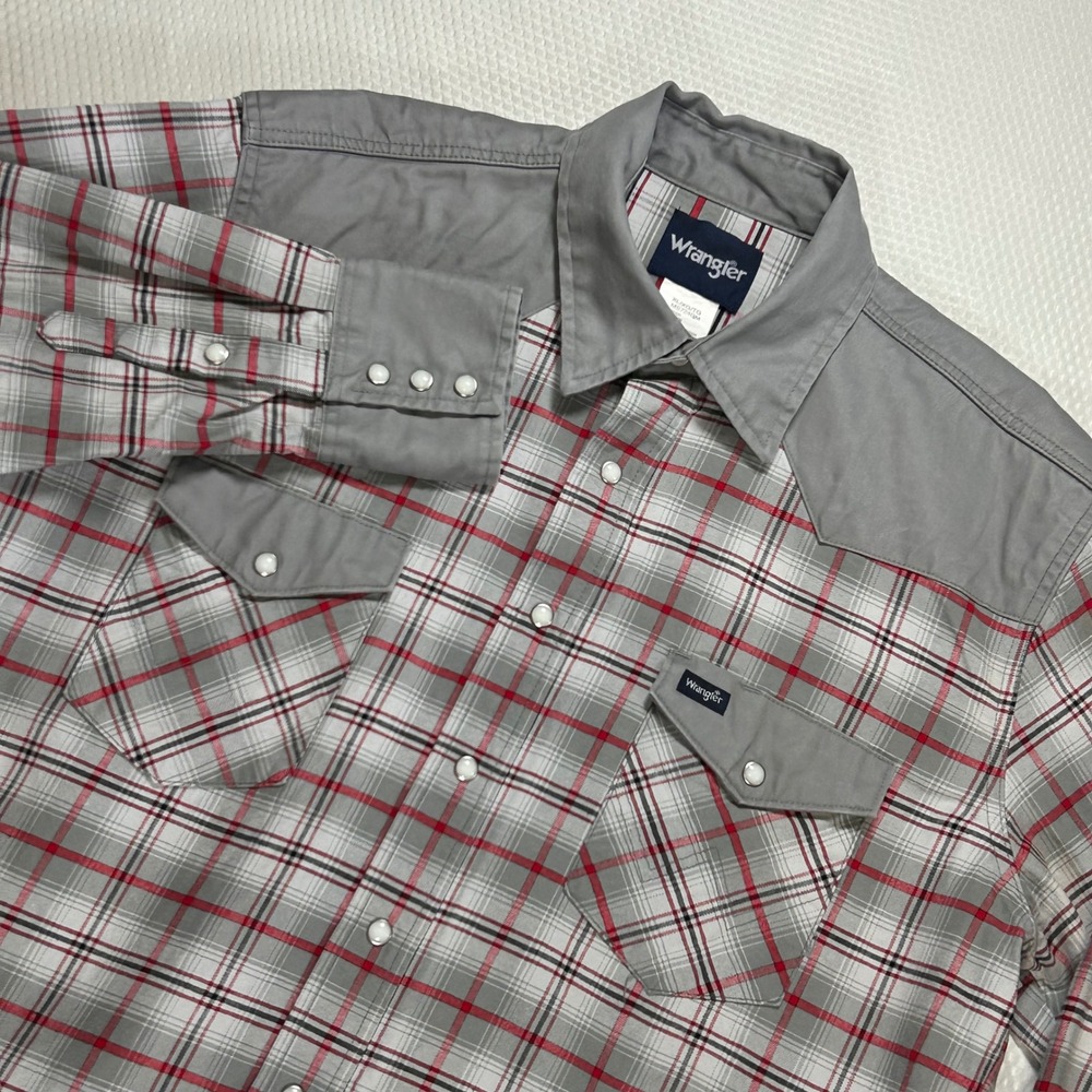 Wrangler Mens XL Western Brushpopper Pearl Snap Plaid Long Sleeve Cotton - Picture 1 of 10
